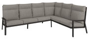 Graue Loungeecke mit Metallrahmen, seitliche Perspektive
