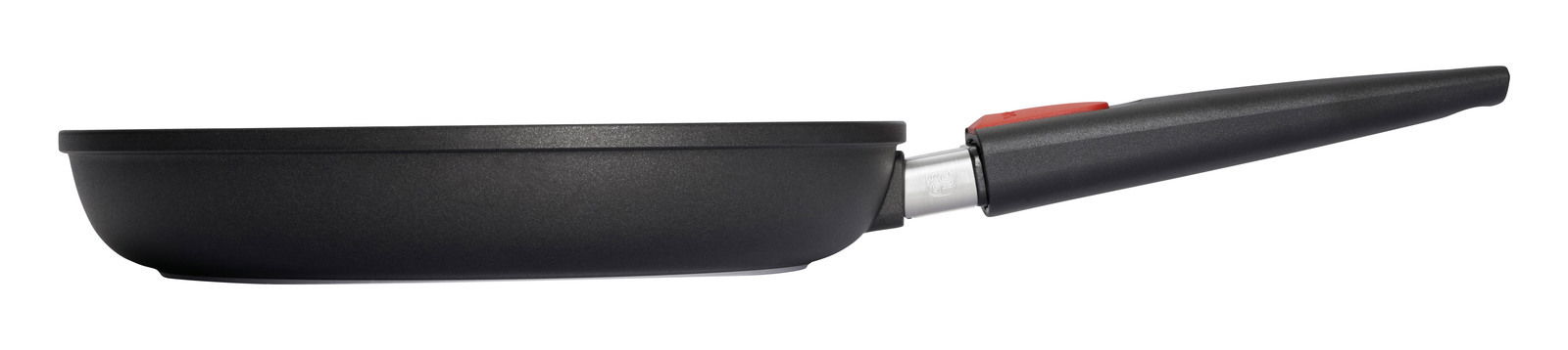 Seitenansicht einer Gusspfanne 28cm Nowo Titanium mit abnehmbarem Griff.