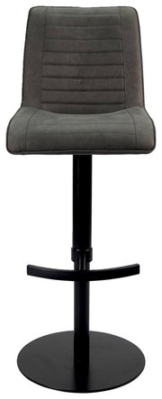 Moderner Barstuhl in Grau mit gepolsterter Rückenlehne und schwarzem Metallfuß, Frontalansicht