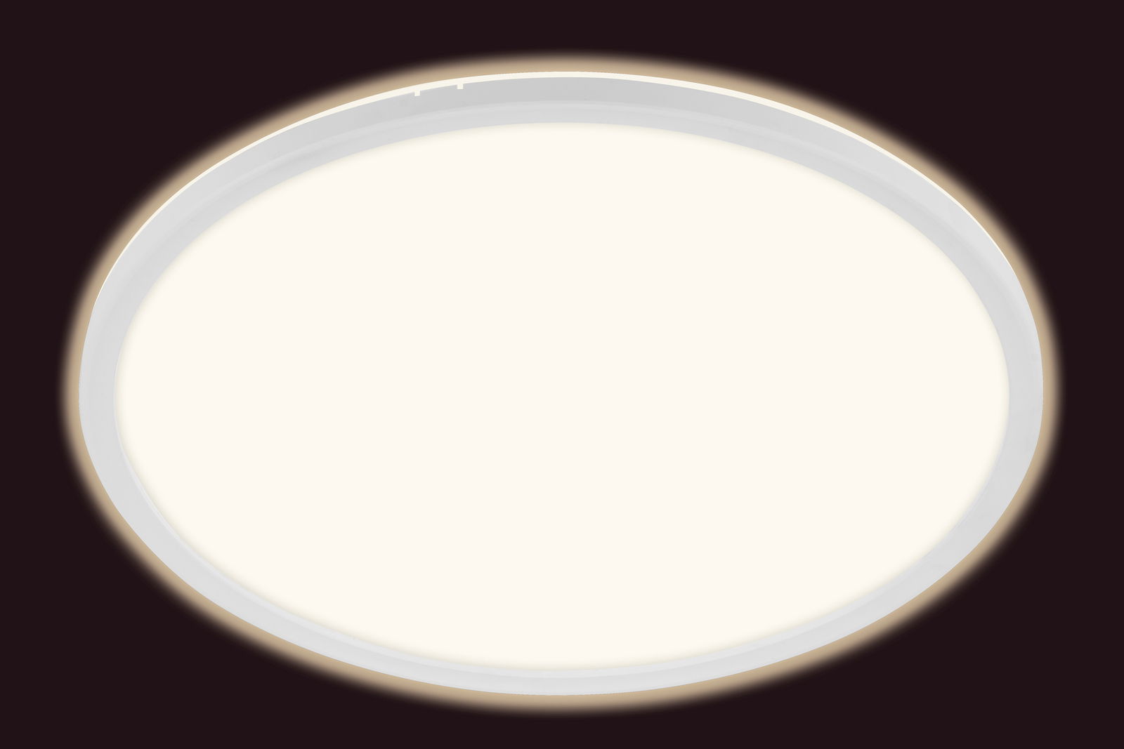 Runde LED-Deckenleuchte mit weißem Rahmen, Ansicht von unten