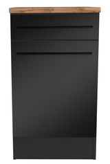 Moderner Unterschrank in Schwarz mit Holzplatte, Frontalansicht