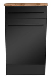 Moderner Unterschrank in Schwarz mit Holzplatte, Frontalansicht