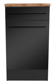 Moderner Unterschrank in Schwarz mit Holzplatte, Frontalansicht