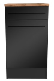 Moderner Unterschrank in Schwarz mit Holzplatte, Frontalansicht