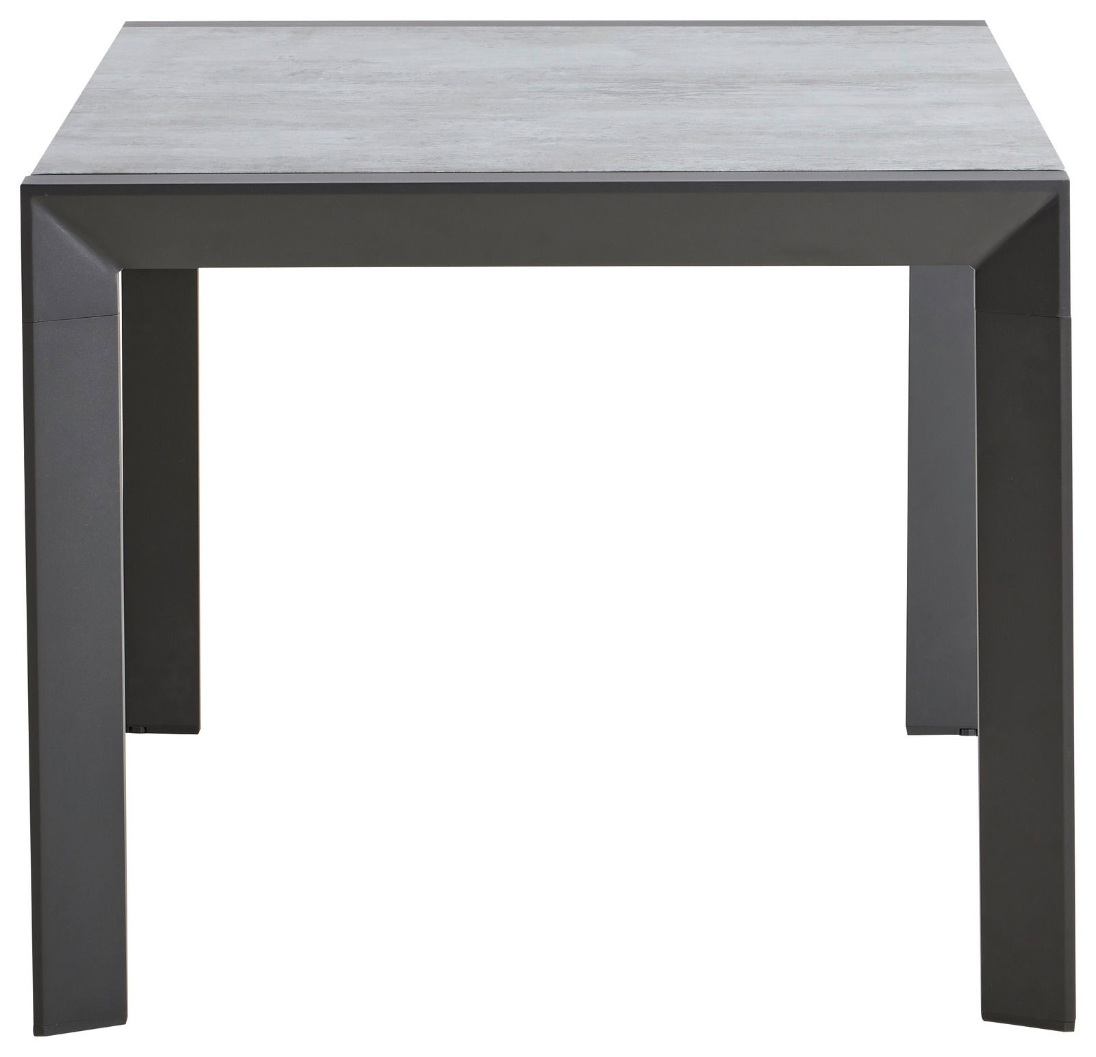 Moderner Gartentisch mit rechteckiger Tischplatte und stabilen Beinen, Frontalansicht