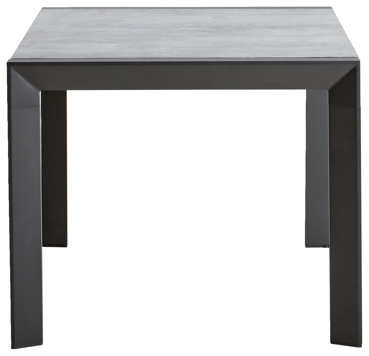 Moderne tuintafel met rechthoekig tafelblad en stevige poten, vooraanzicht