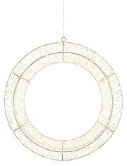 LED-Kranz mit einem Durchmesser von 50 cm, aus geflochtenem Material, von vorne betrachtet, mit warmweißen Lichtern.