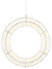 LED-Kranz mit einem Durchmesser von 50 cm, aus geflochtenem Material, von vorne betrachtet, mit warmweißen Lichtern.