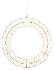 LED-Kranz mit einem Durchmesser von 50 cm, aus geflochtenem Material, von vorne betrachtet, mit warmweißen Lichtern.