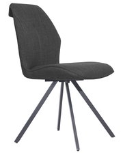 Moderner schwarzer Stuhl mit Stoffbezug und Metallbeinen, seitliche Perspektive