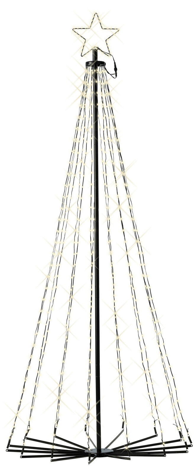 LED Baum mit Eisenstruktur und Twinkle Effekt, frontal betrachtet, mit leuchtendem Stern an der Spitze.
