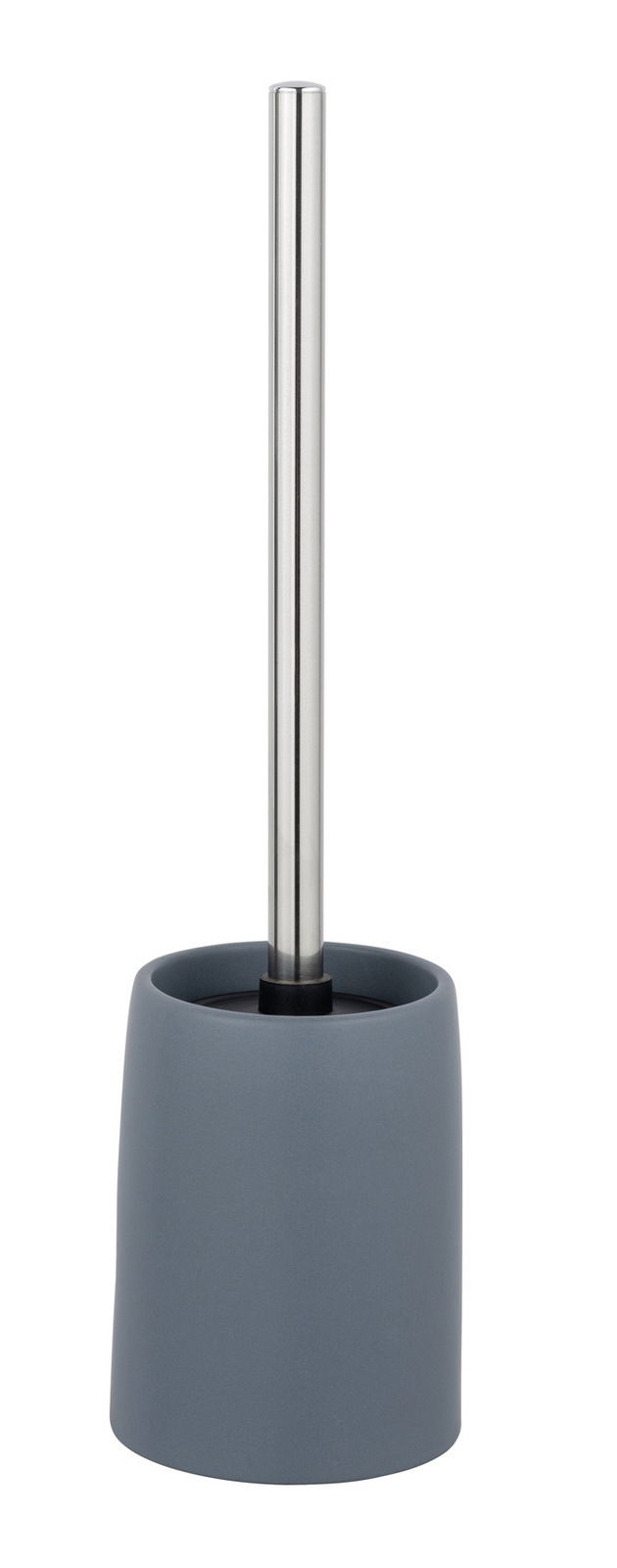 Keramik WC-Garnitur Funo in Blau, frontal abgebildet mit Edelstahlgriff.