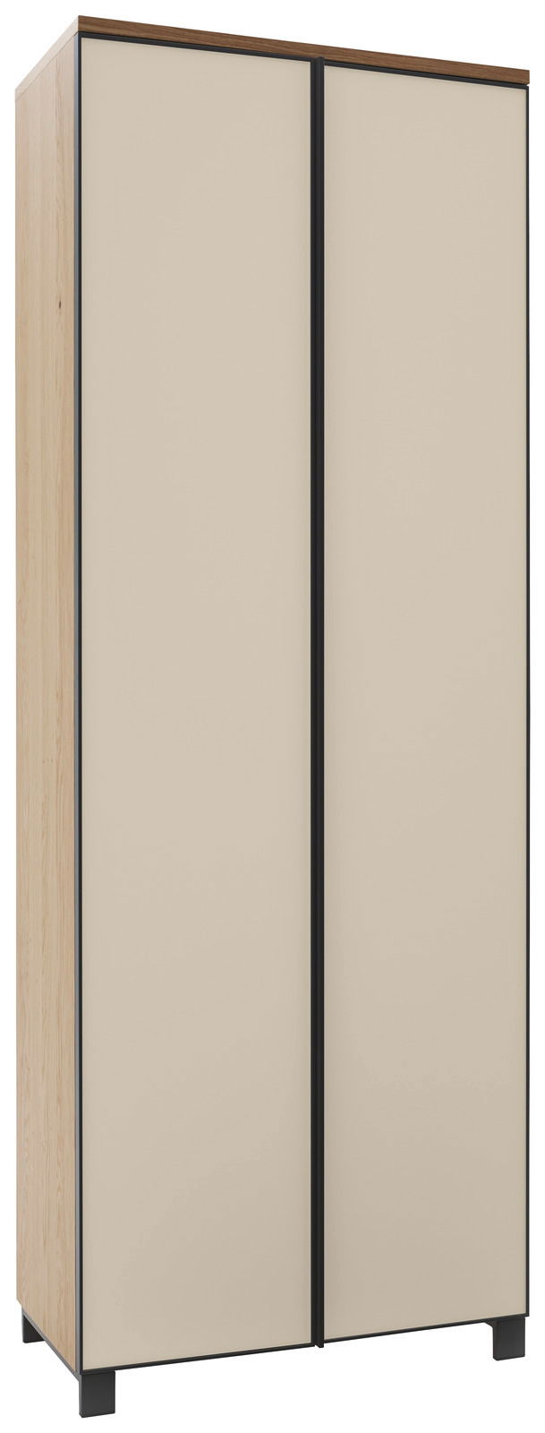 Dieter Knoll Garderobenschrank ATINA Moderner Garderobenschrank mit zwei Türen in Beige und Holzoptik, seitliche Perspektive