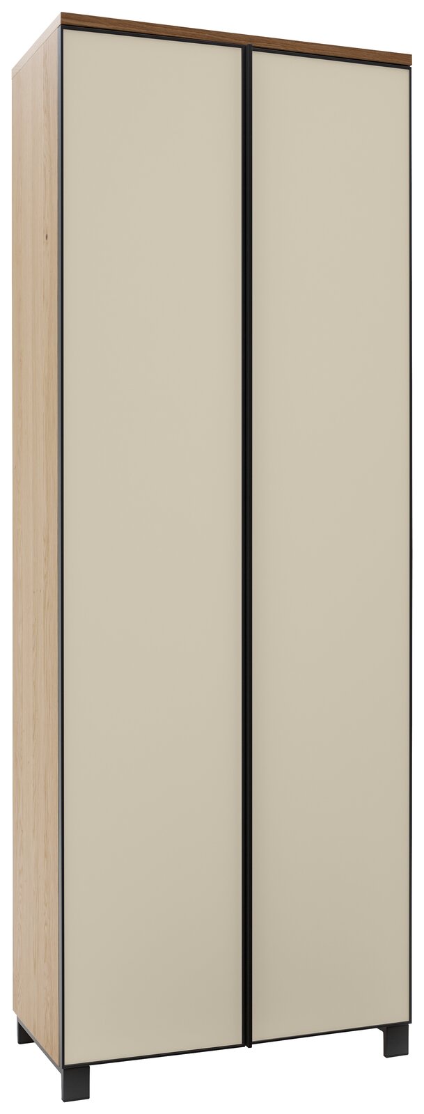 Dieter Knoll Garderobenschrank ATINA Moderner Garderobenschrank mit zwei Türen in Beige und Holzoptik, seitliche Perspektive