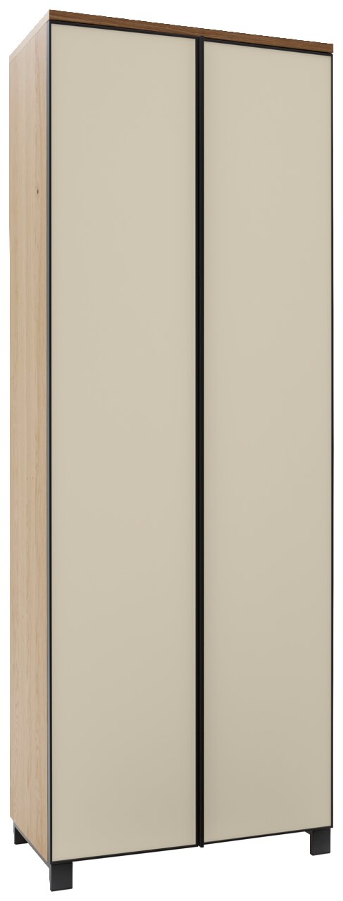 Dieter Knoll Garderobenschrank ATINA Moderner Garderobenschrank mit zwei Türen in Beige und Holzoptik, seitliche Perspektive