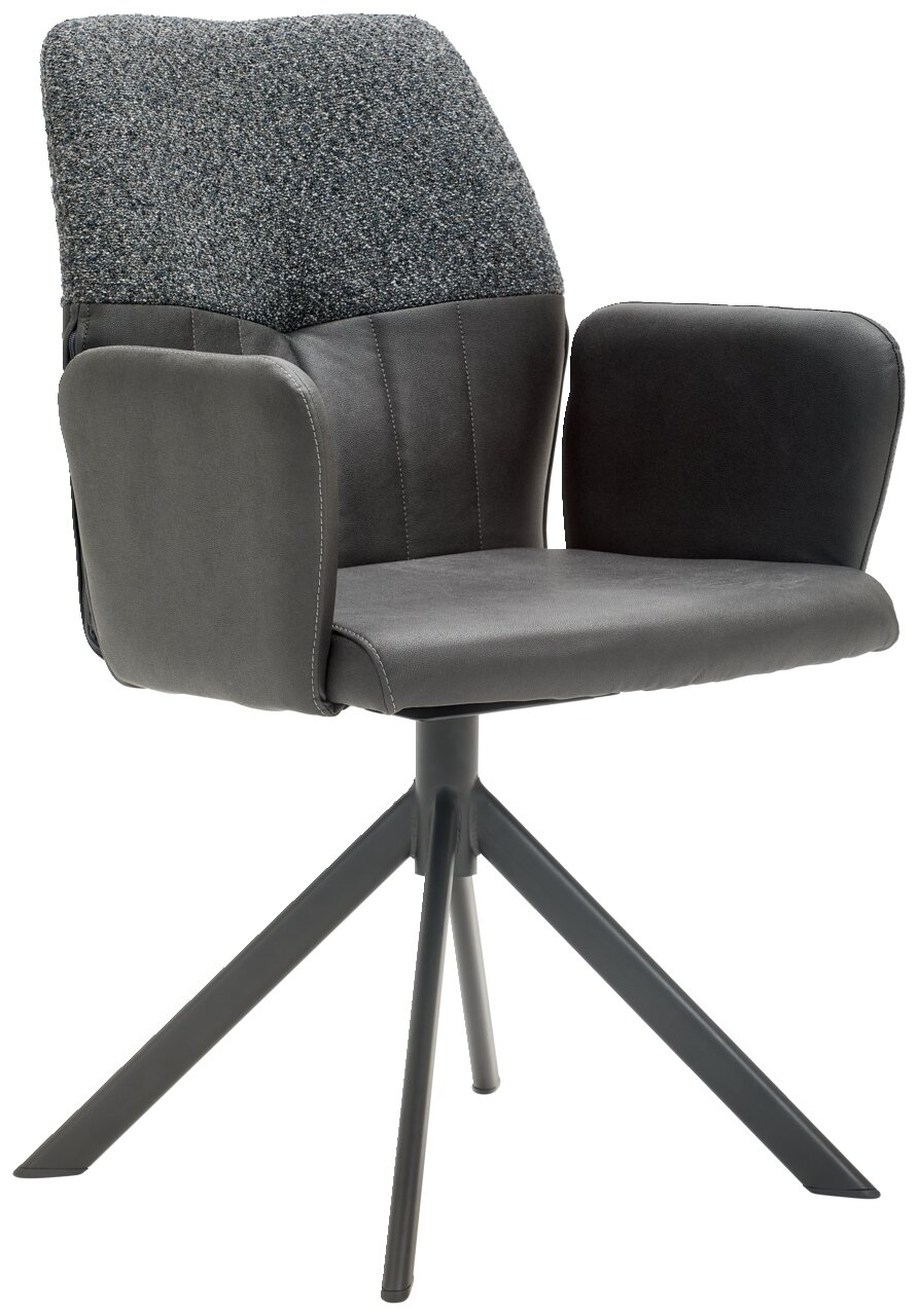 Valdera Armlehnstuhl CORDOBA Moderner Armlehnstuhl mit grauem Stoffbezug und schwarzem Metallgestell, seitliche Perspektive