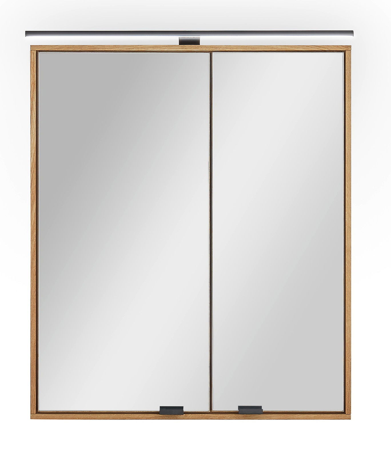 Linea Natura Spiegelschrank ALBANY Moderner Spiegelschrank mit Holzrahmen und integrierter Beleuchtung, Frontalansicht