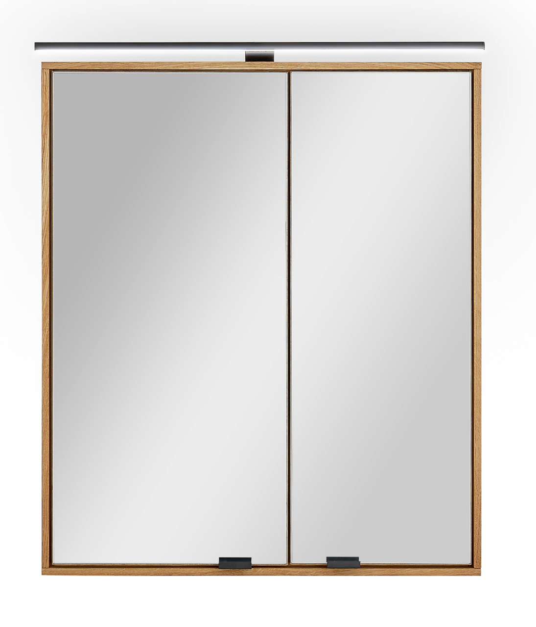 Linea Natura Spiegelschrank ALBANY Moderner Spiegelschrank mit Holzrahmen und integrierter Beleuchtung, Frontalansicht