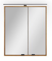 Moderner Spiegelschrank mit Holzrahmen und integrierter Beleuchtung, Frontalansicht