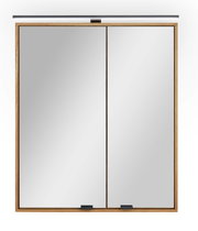Moderner Spiegelschrank mit Holzrahmen und integrierter Beleuchtung, Frontalansicht