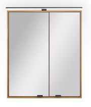 Moderner Spiegelschrank mit Holzrahmen und integrierter Beleuchtung, Frontalansicht