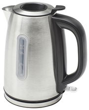 Edelstahl-Wasserkocher mit schwarzem Griff, seitliche Ansicht