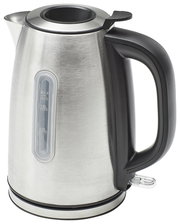 Edelstahl-Wasserkocher mit schwarzem Griff, seitliche Ansicht