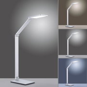 Moderne Tischleuchte aus Aluminium mit verstellbarem Arm, seitliche Perspektive