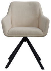 Frontansicht eines beigen Armlehnstuhls mit schwarzem Metallgestell, Modell Hom'in Armlehnstuhl BERNY.