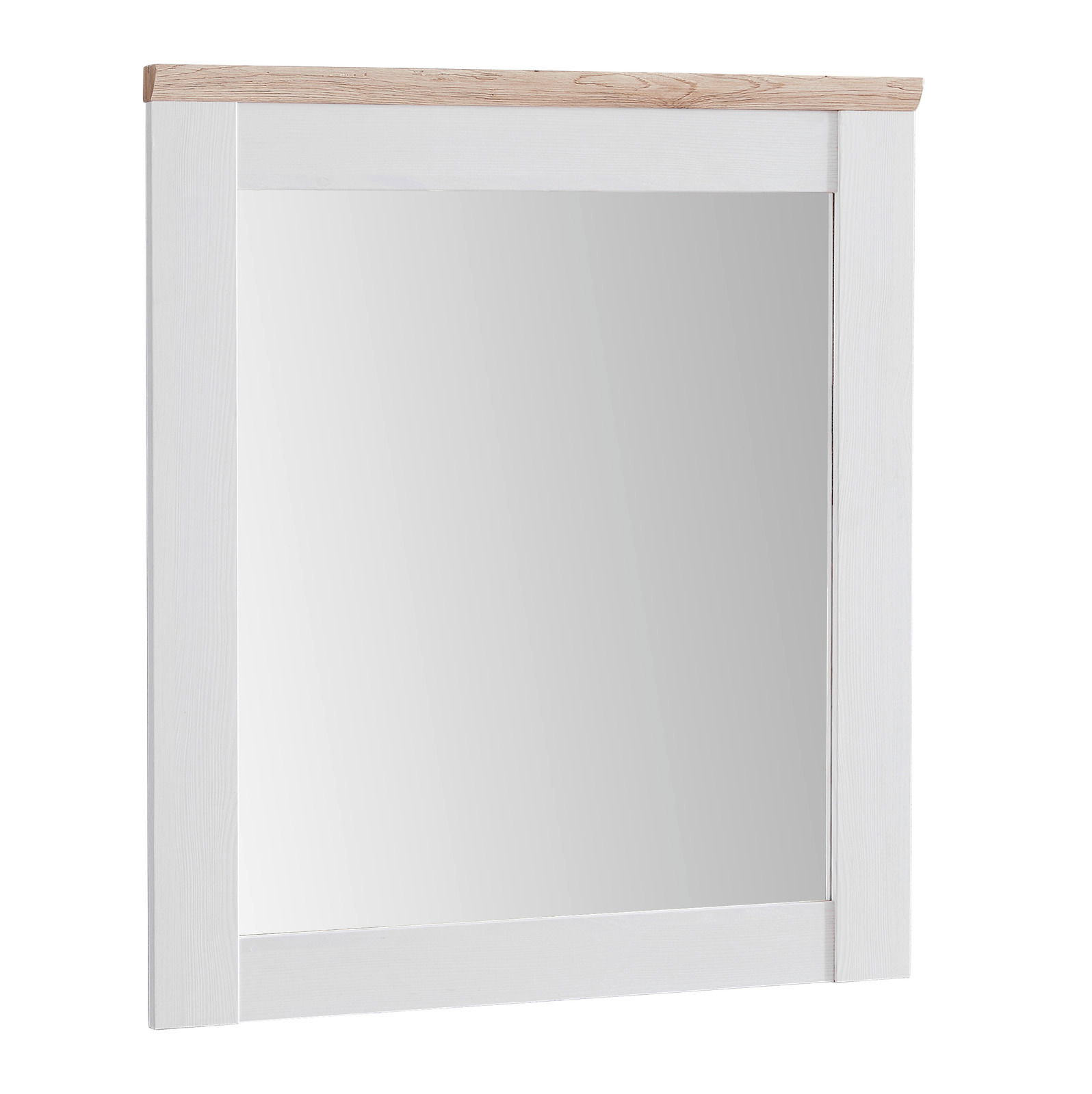 Landscape Spiegel SORTLAND Moderner rechteckiger Spiegel mit weißem Rahmen und Holzleiste, Frontalansicht