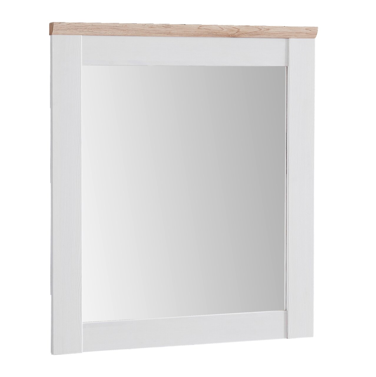 Landscape Spiegel SORTLAND Moderner rechteckiger Spiegel mit weißem Rahmen und Holzleiste, Frontalansicht