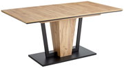Moderner Esstisch aus Holz mit schwarzem Metallgestell, seitliche Perspektive