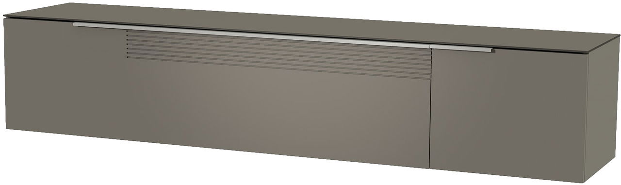 Graues XL Hänge-Lowboard mit moderner Frontansicht und horizontalen Linienakzenten.