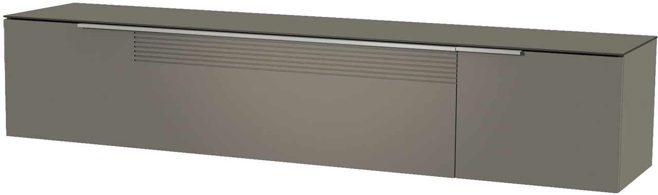 Graues XL Hänge-Lowboard mit moderner Frontansicht und horizontalen Linienakzenten.