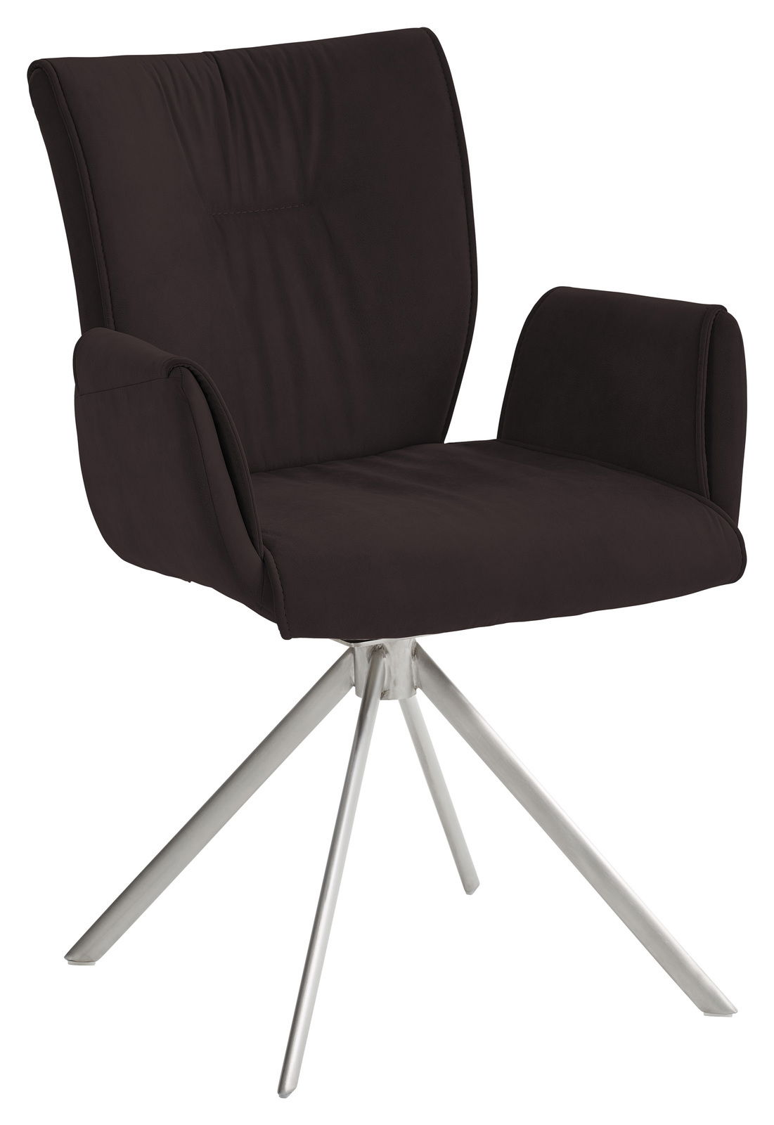 Drehbarer Sessel der Serie JAZZ von Dieter Knoll in dunklem Stoffbezug mit silbernem Metallgestell, seitliche Perspektive