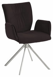 Drehbarer Sessel der Serie JAZZ von Dieter Knoll in dunklem Stoffbezug mit silbernem Metallgestell, seitliche Perspektive