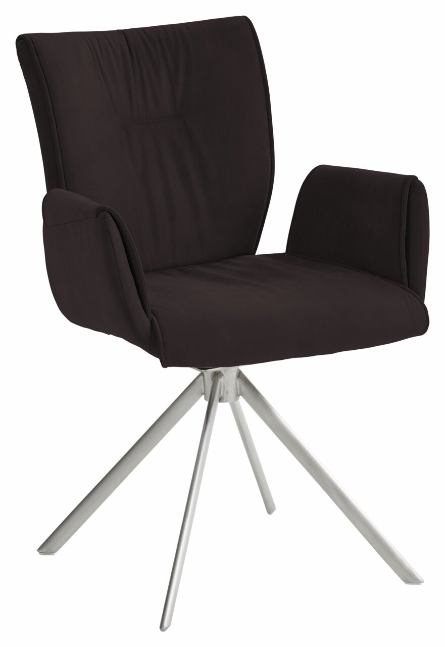 Dieter Knoll Sessel JAZZ Drehbarer Sessel der Serie JAZZ von Dieter Knoll in dunklem Stoffbezug mit silbernem Metallgestell, seitliche Perspektive