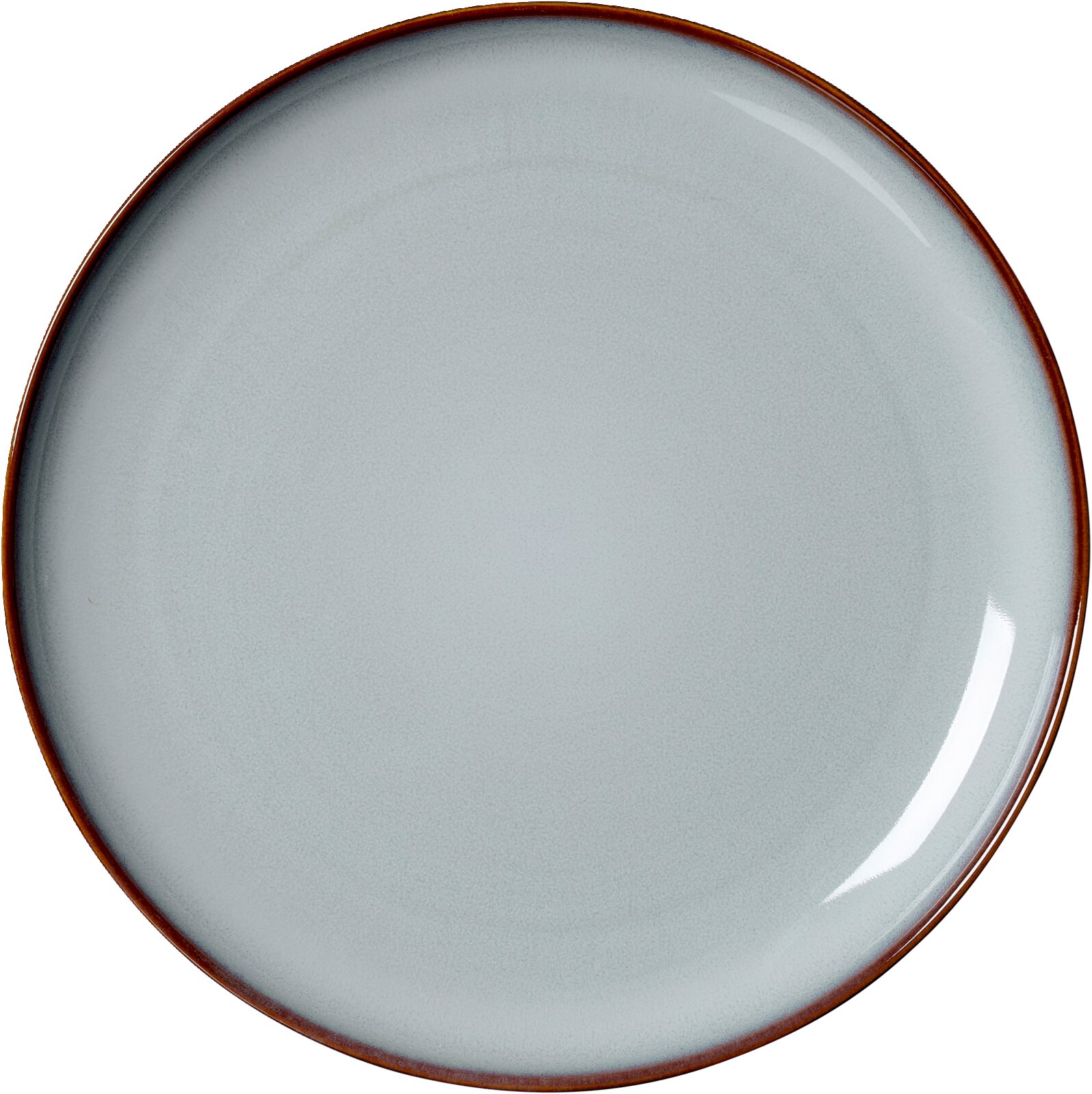 Ritzenhoff & Breker Dinerbord PORTOFINO Rond bord met een diameter van 27,5 cm, grijs oppervlak met bruine rand, bovenaanzicht.