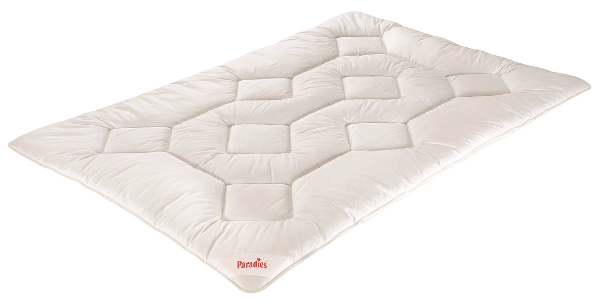 Paradies Ganzjahresbettdecke ANELA BIO Ganzjahresbettdecke in Draufsicht mit gestepptem Muster und Markenlogo in der Ecke