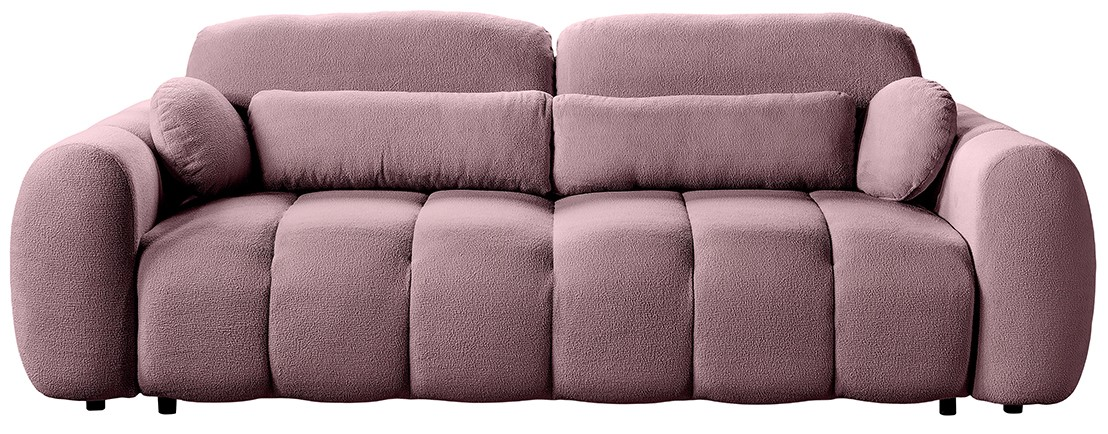 Rosa Funktionssofa mit weicher Polsterung, frontal betrachtet