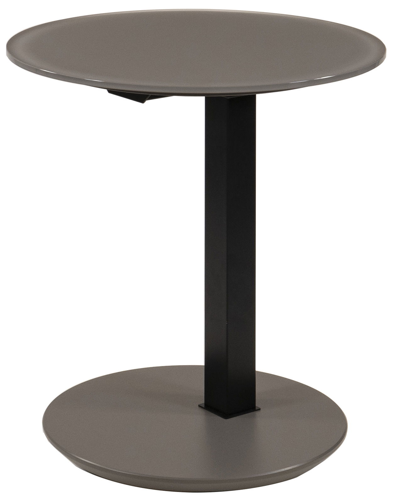 Zurbrüggen Beistelltisch Moderner runder Beistelltisch mit schwarzem Metallgestell und grauer Tischplatte, seitliche Perspektive