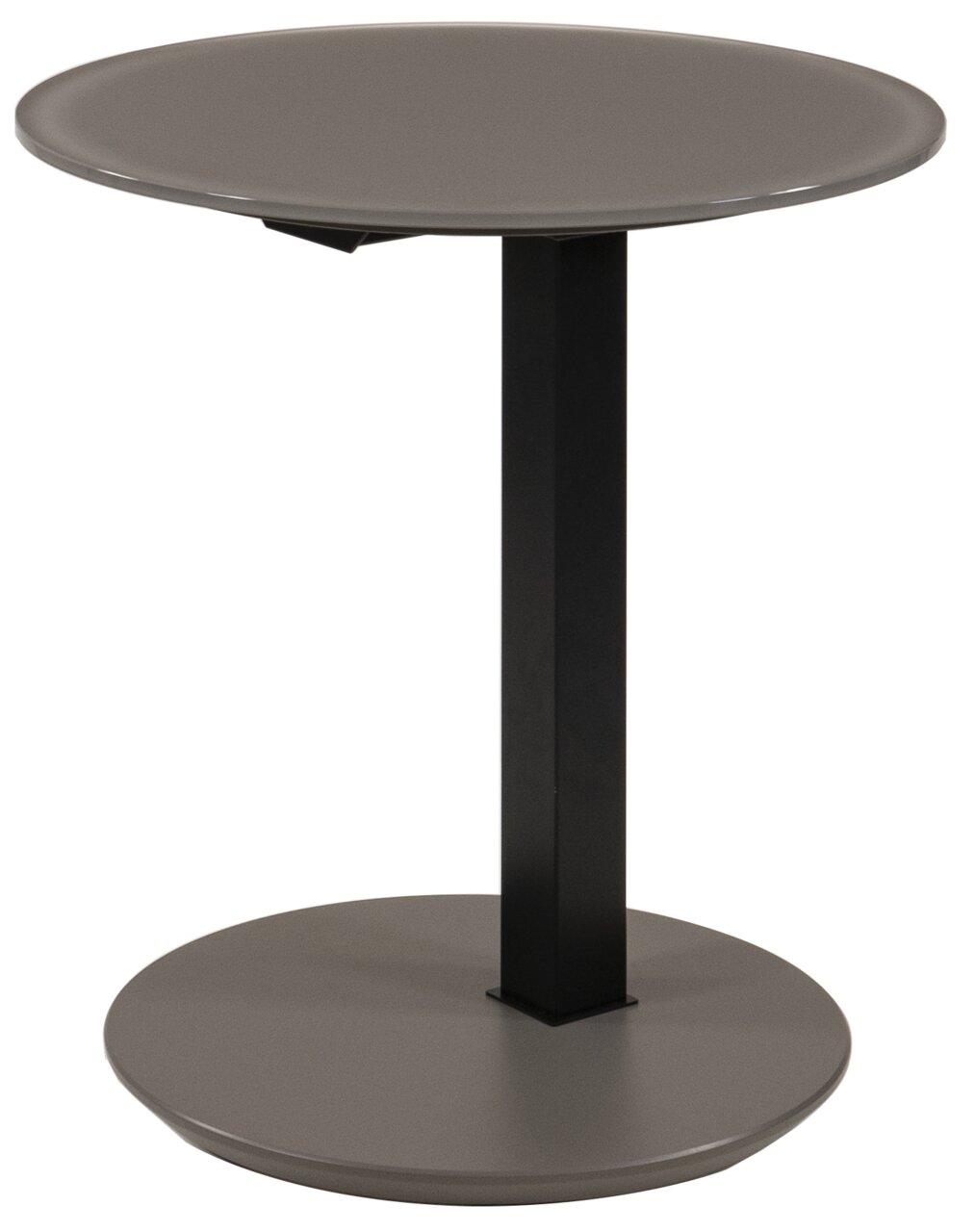 Zurbrüggen Beistelltisch Moderner runder Beistelltisch mit schwarzem Metallgestell und grauer Tischplatte, seitliche Perspektive