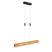 Moderne LED-Pendelleuchte aus Holz, seitliche Perspektive