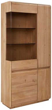 Holzvitrine mit Glaseinsätzen, seitliche Perspektive