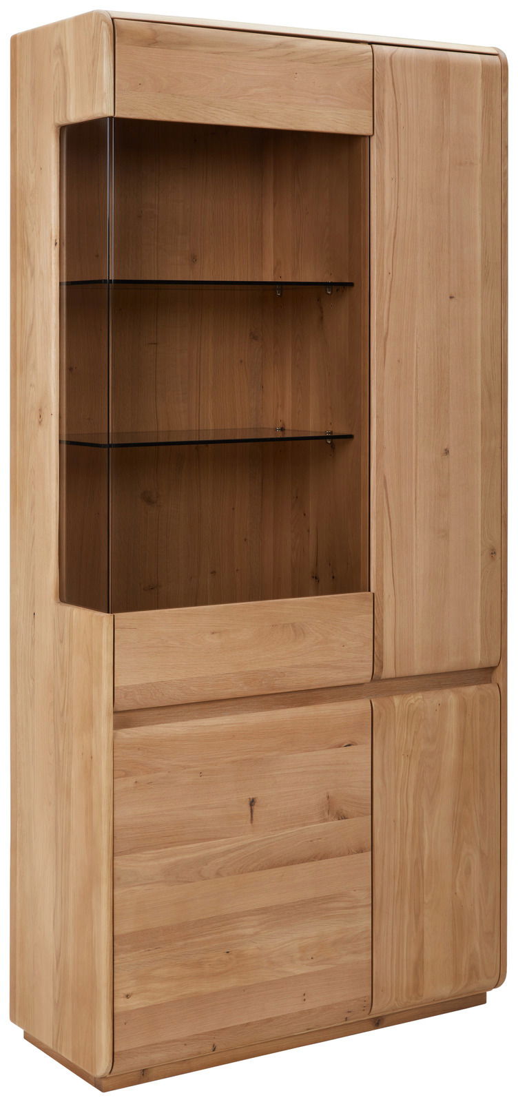 Holzvitrine mit Glaseinsätzen, seitliche Perspektive