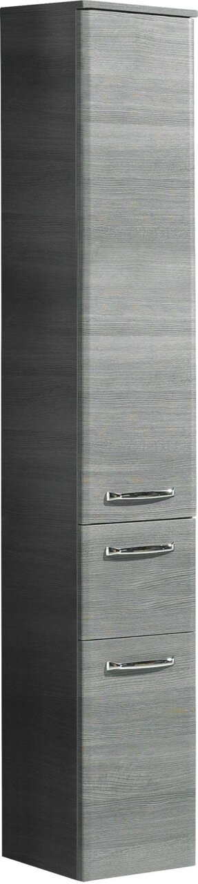 XORA Hochschrank ATHEN Moderner Hochschrank in Holzoptik mit drei Schubladen und silbernen Griffen, seitliche Perspektive