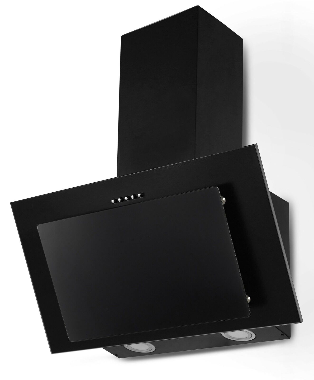 Schwarze Dunstabzugshaube in schräger Perspektive von unten fotografiert