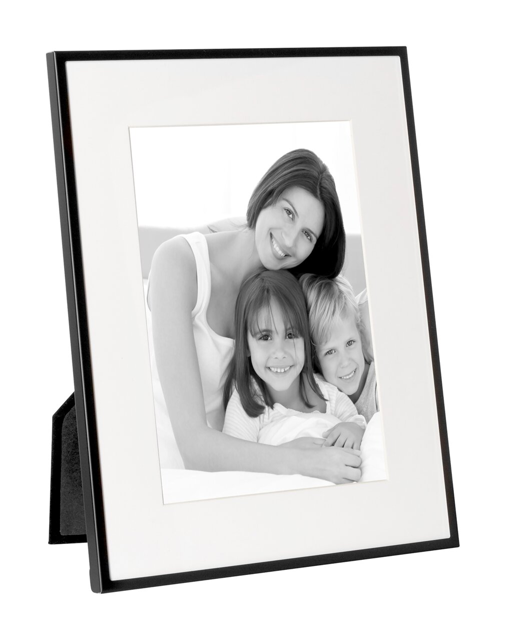 Zwart aluminium frame NIGRA met een familiefoto, zijaanzicht
