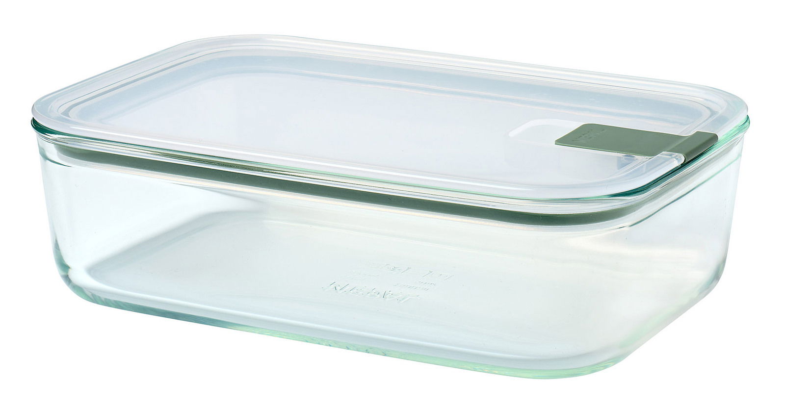 Rechteckige Glas-Frischhaltedose mit Easyclip-Verschluss, seitliche Perspektive