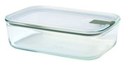 Rechteckige Glas-Frischhaltedose mit Easyclip-Verschluss, seitliche Perspektive